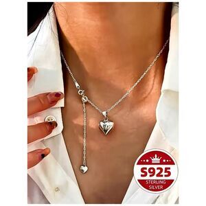 NWT-Heart Pendant Necklace Puffy Sterling Plate Twist Chain Modern Classic